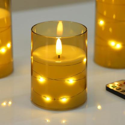 Flameless Candles,Battery Operated Candles LED Candles with Remote and Timer Flickering Flameless Candles for Romantic Ambiance and Home Halloween Decor Durable Acrylic Shell with Embedded Star String