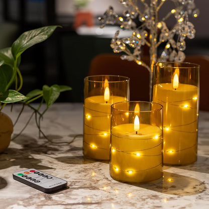 Flameless Candles,Battery Operated Candles LED Candles with Remote and Timer Flickering Flameless Candles for Romantic Ambiance and Home Halloween Decor Durable Acrylic Shell with Embedded Star String