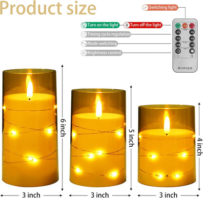 Flameless Candles,Battery Operated Candles LED Candles with Remote and Timer Flickering Flameless Candles for Romantic Ambiance and Home Halloween Decor Durable Acrylic Shell with Embedded Star String