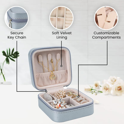 Small Travel Jewelry Organizer Case - Portable Storage Case for Necklace, Earring, Ring, Bracelet - Jewelry Display & Storage Box for Girls & Women (Silver)