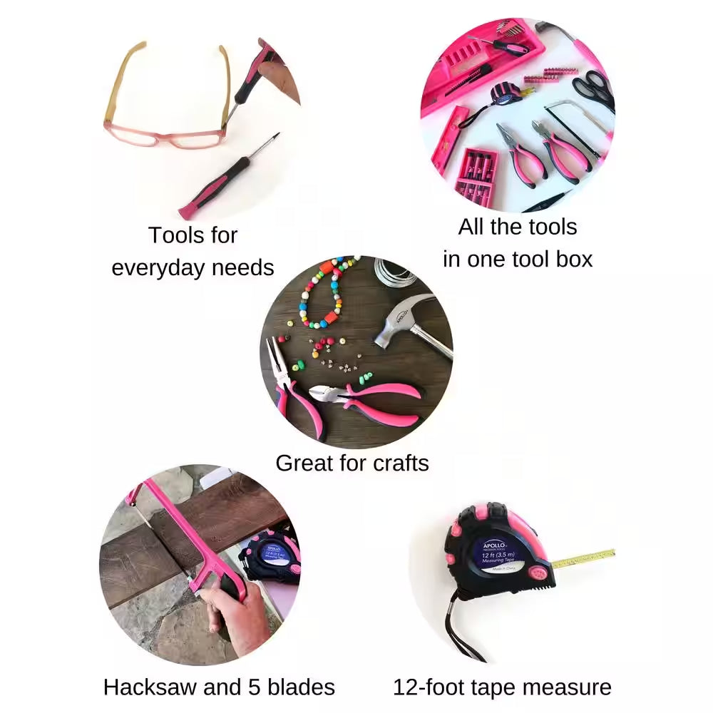 Household Tool Kit with 16.5 In. Tool Box Pink (170-Piece)