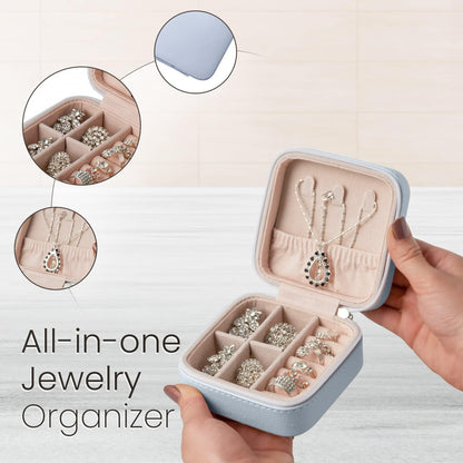 Small Travel Jewelry Organizer Case - Portable Storage Case for Necklace, Earring, Ring, Bracelet - Jewelry Display & Storage Box for Girls & Women (Silver)