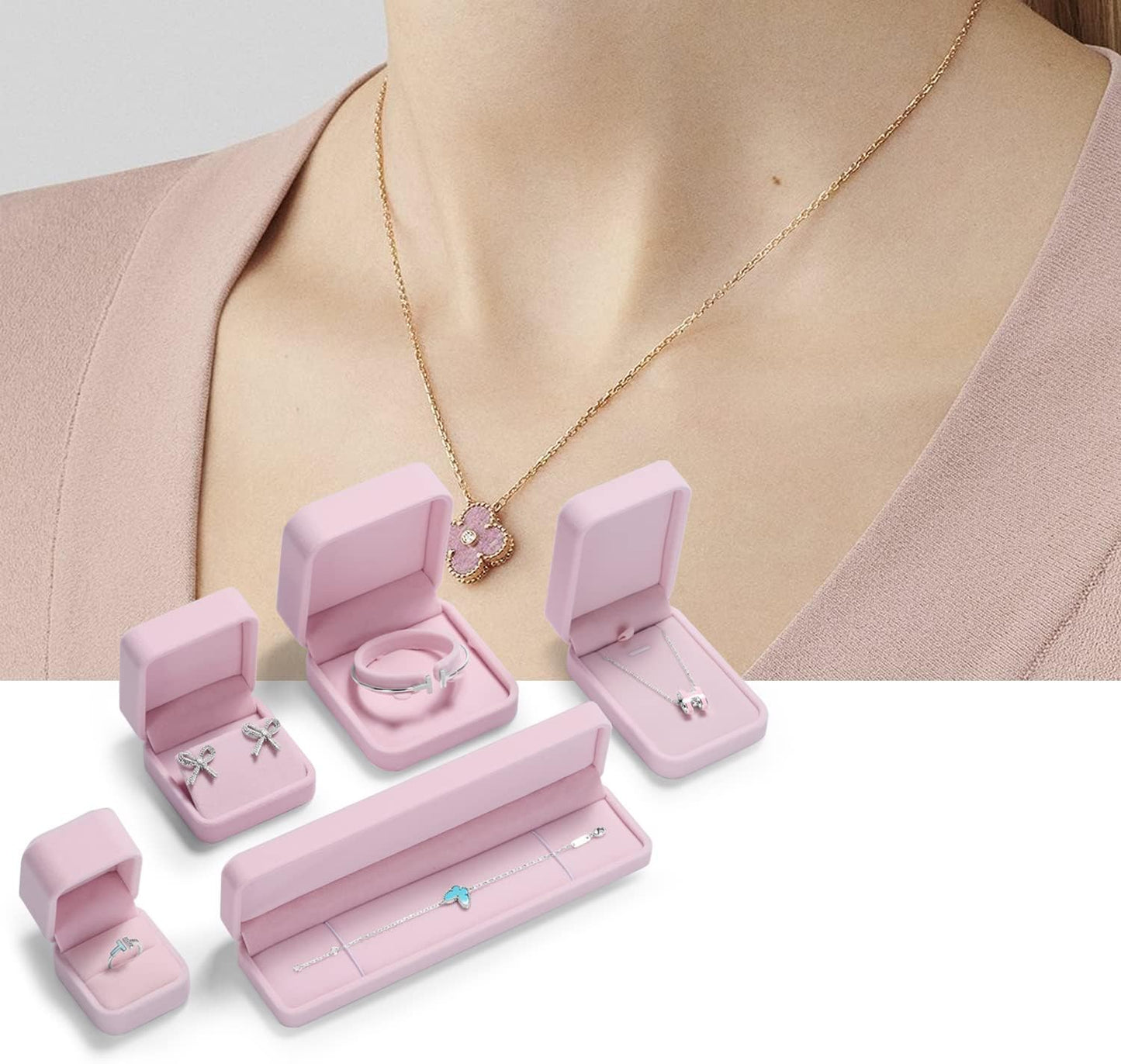 Premium Velvet Earring Gift Box Pink Jewelry Storage Case Showcase Display