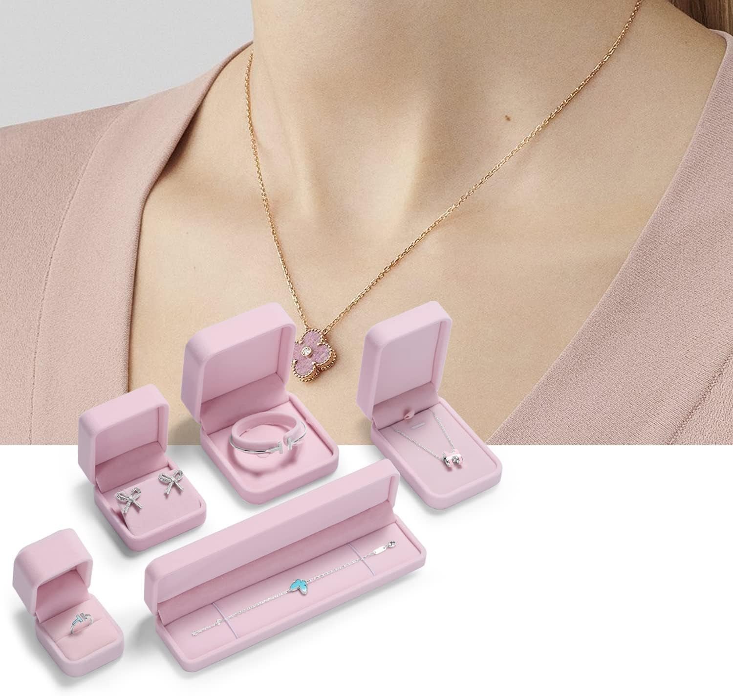 Premium Velvet Earring Gift Box Pink Jewelry Storage Case Showcase Display