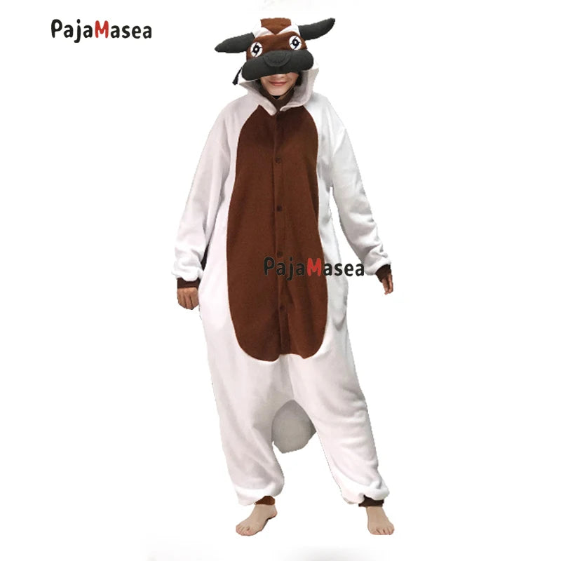 Adult Unisex Cow Appa Animal The Last Airbender Cosplay Costume Anime Pretty Pajamas Halloween Family Party Onesies Kigurumi