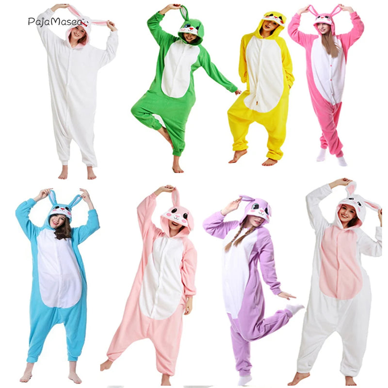 Lovely Animal Bunny Fleece Women Rabbit Onesie Adult Unisex Cosplay Costume Pajama Sleepwear Men Halloween PartyRaccoon Kigurumi