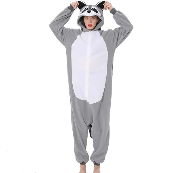 Men Pajamas Animal Kigurumi Women Raccoon Onesies For Adults Cartoon One-Piece Pijamas Full Body Birthday Gift Cosplay Costume