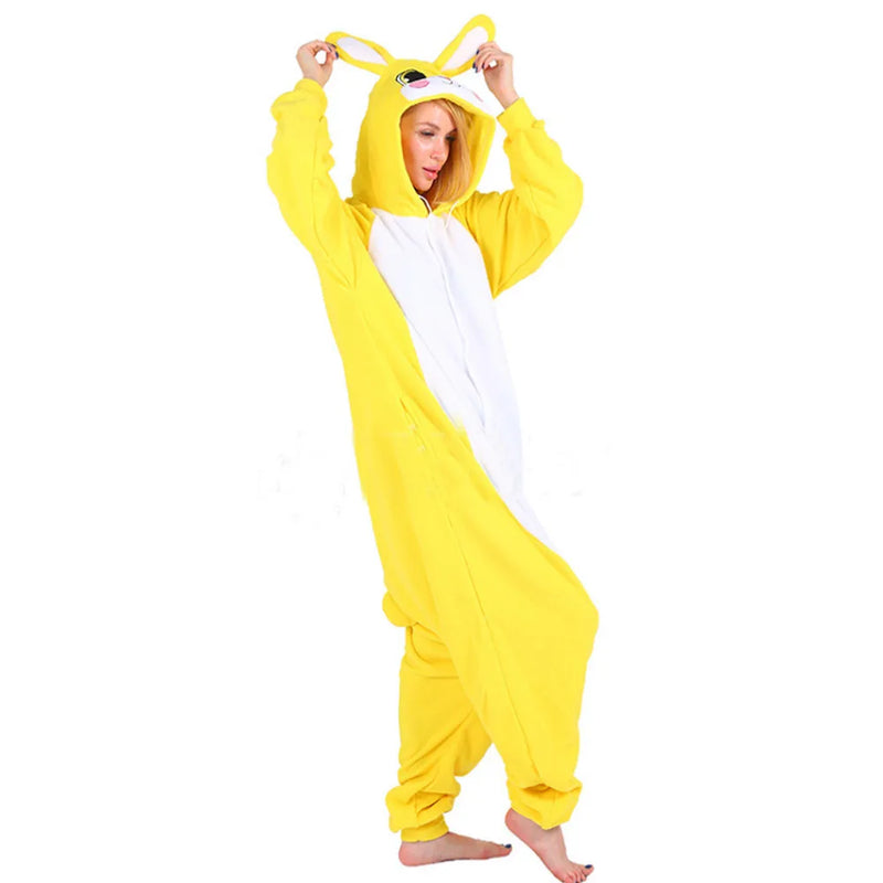 Lovely Animal Bunny Fleece Women Rabbit Onesie Adult Unisex Cosplay Costume Pajama Sleepwear Men Halloween PartyRaccoon Kigurumi