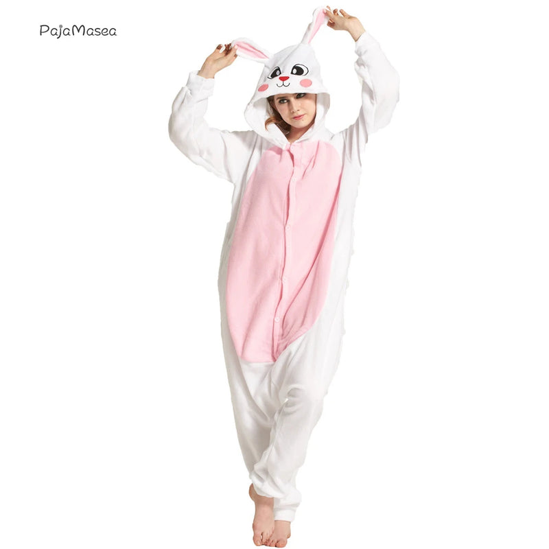 Lovely Animal Bunny Fleece Women Rabbit Onesie Adult Unisex Cosplay Costume Pajama Sleepwear Men Halloween PartyRaccoon Kigurumi