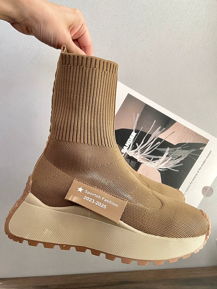 Winter Fleece-Lined Platform Ins High-Top Clunky Sneakers Ankle Sock Boots