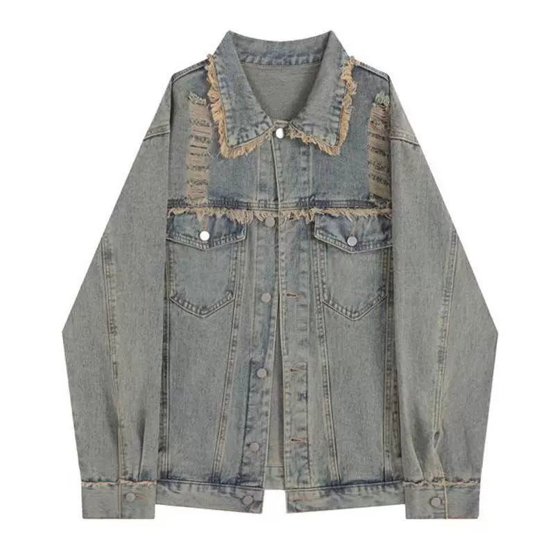 Raw Edge Distressed Loose Casual Ins Denim Jacket