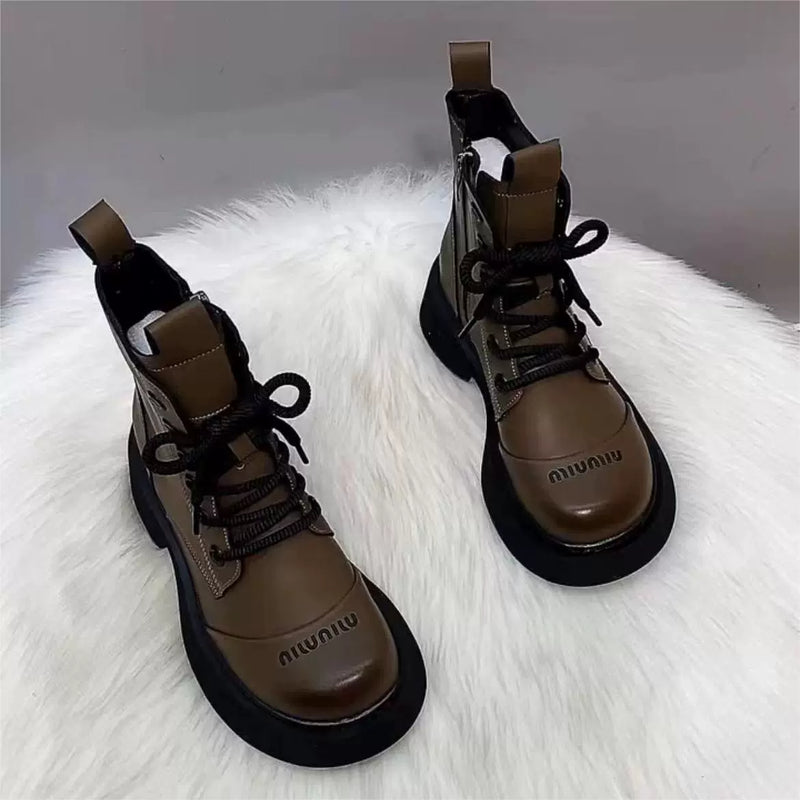 Winter Genuine Leather Wool round Head Increased by Fashion Martin Boots