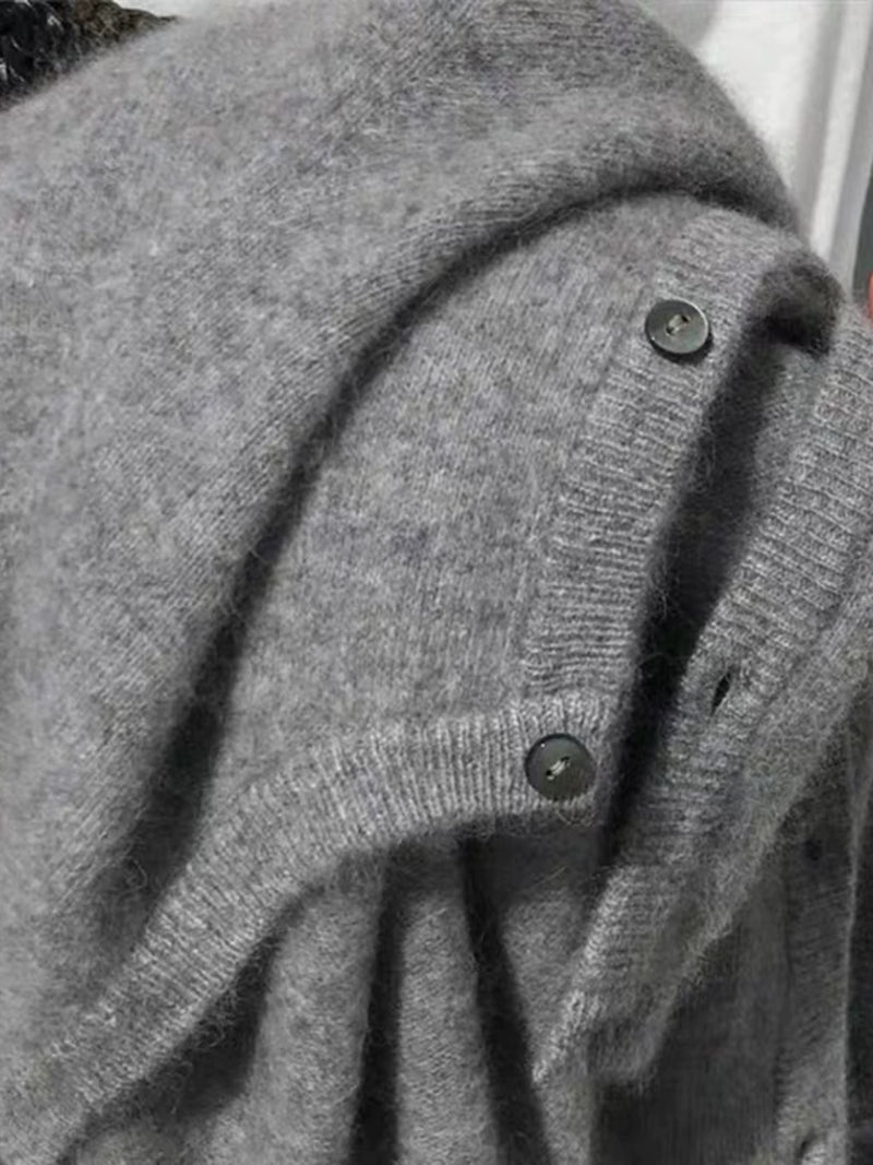 Gray round-Collar Base Ride Knitting Cardigan Sweater