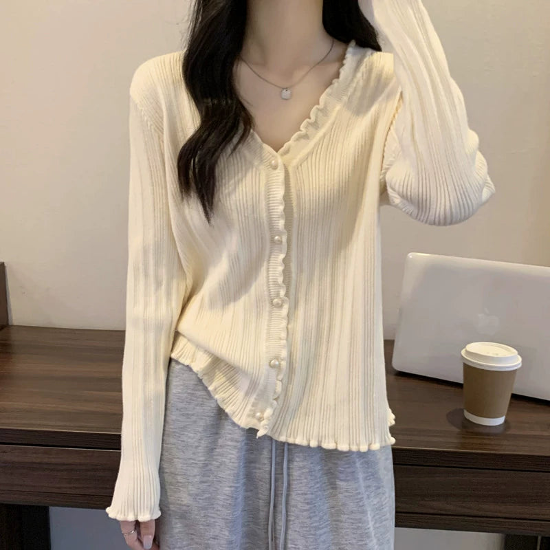 V-neck Slimming Soft Nuo Sweater Long Sleeve Knitted Cardigan