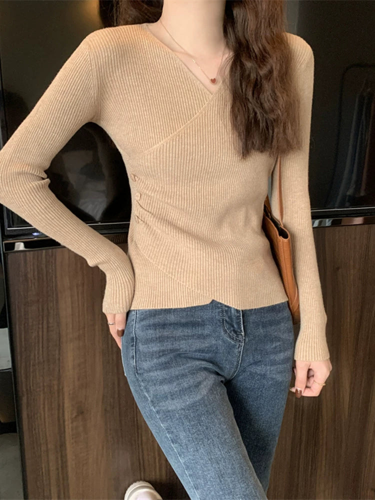 Autumn and Winter Low Collar Long Sleeves Inner Wear Knitted Beautiful Bottoming Shirt