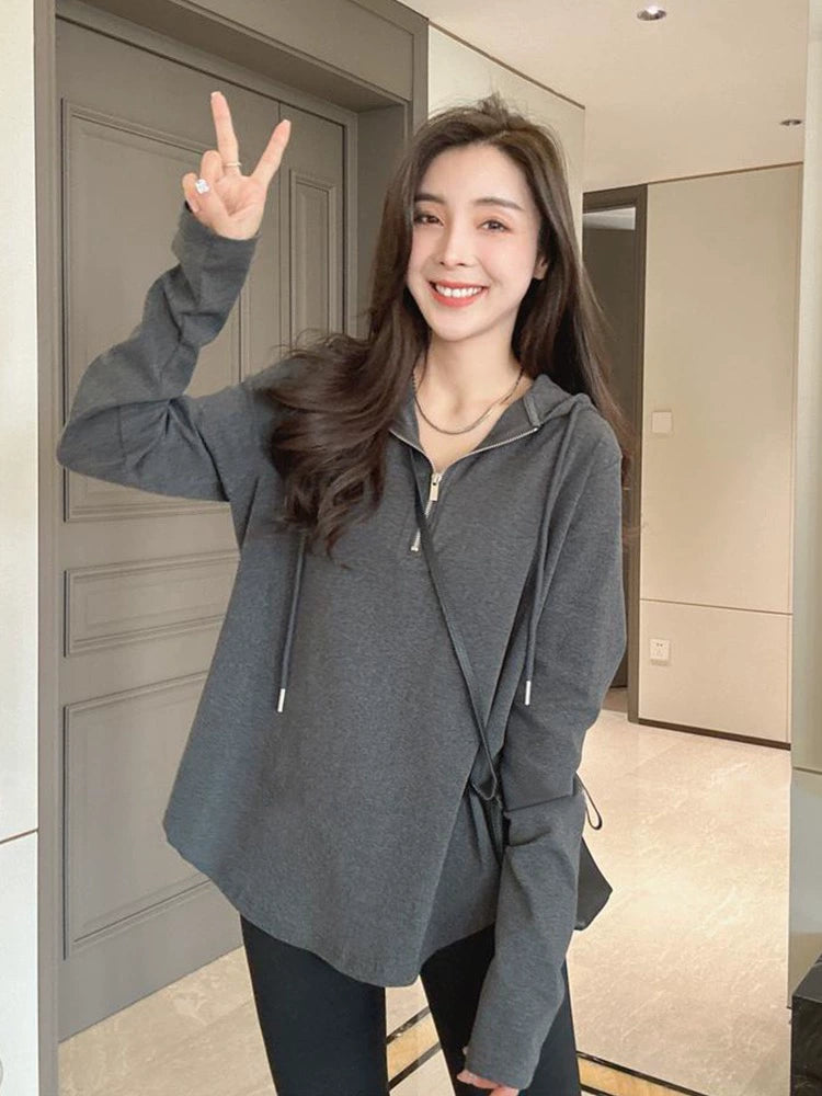 European Station Half Zipper T-shirt Loose-Fitting Fashion Base Shirt