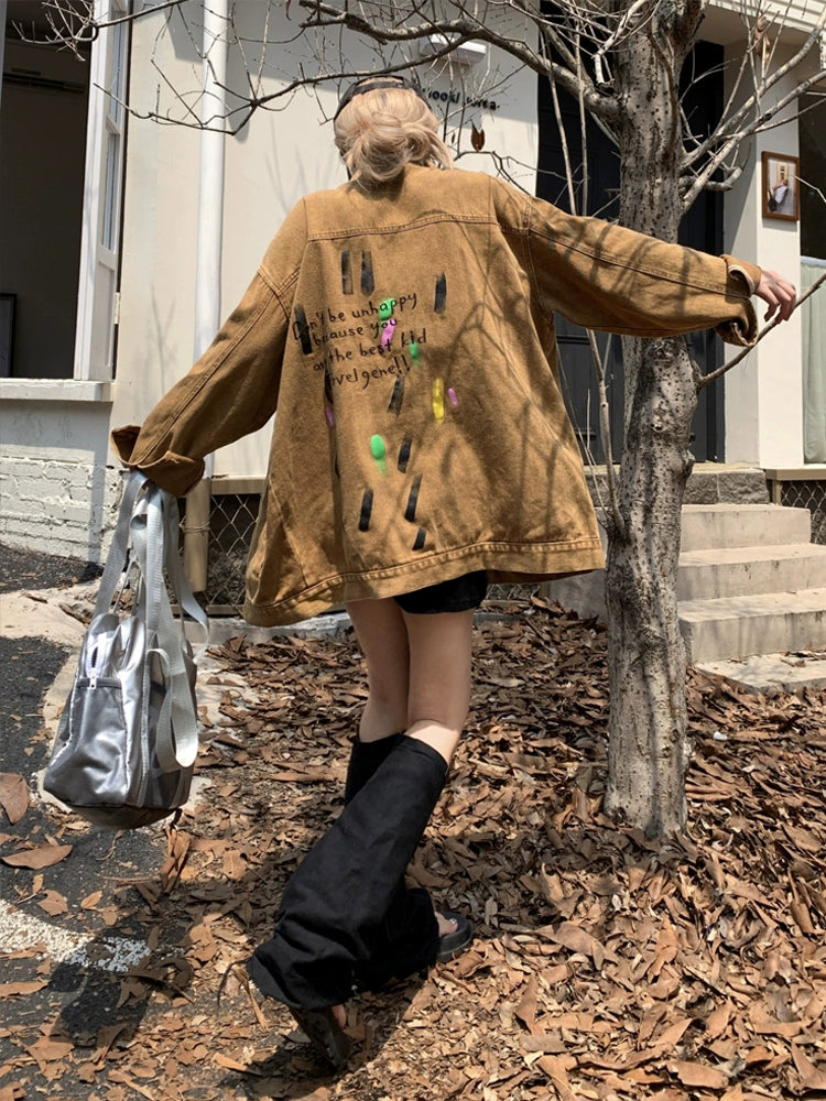 Graffiti BF Idle Style Niche Maillard Denim Coat