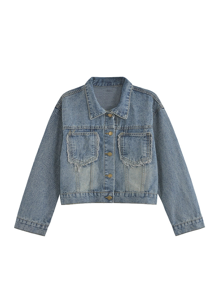 Autumn Loose Burrs Denim Jacket Tops Short Coat