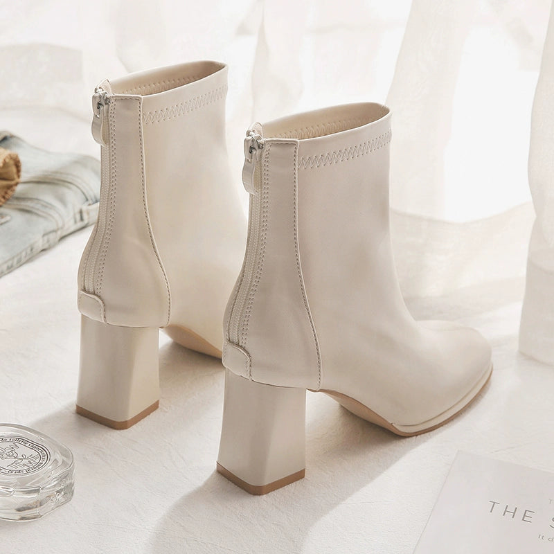 Fall/Winter 2023 plus Velvet White Thick Heel Thin Boots