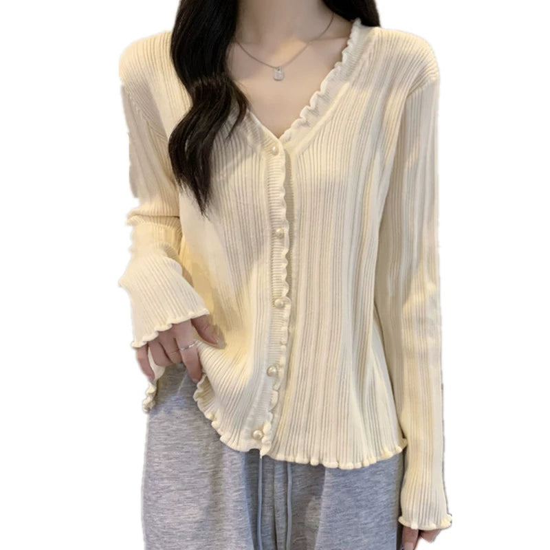 V-neck Slimming Soft Nuo Sweater Long Sleeve Knitted Cardigan