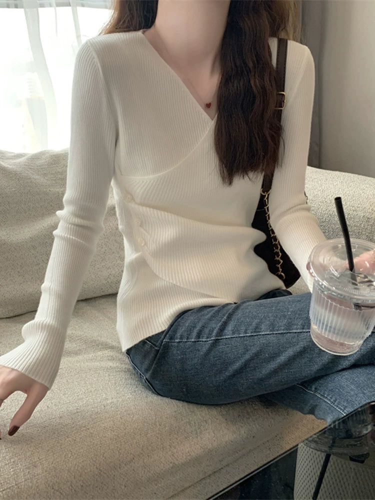 Autumn and Winter Low Collar Long Sleeves Inner Wear Knitted Beautiful Bottoming Shirt