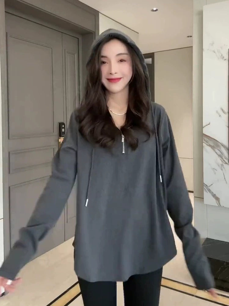 European Station Half Zipper T-shirt Loose-Fitting Fashion Base Shirt