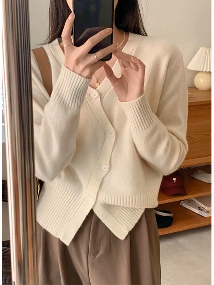 Classic Style Low Collar Tops Jacket Long-Sleeved Knitwear