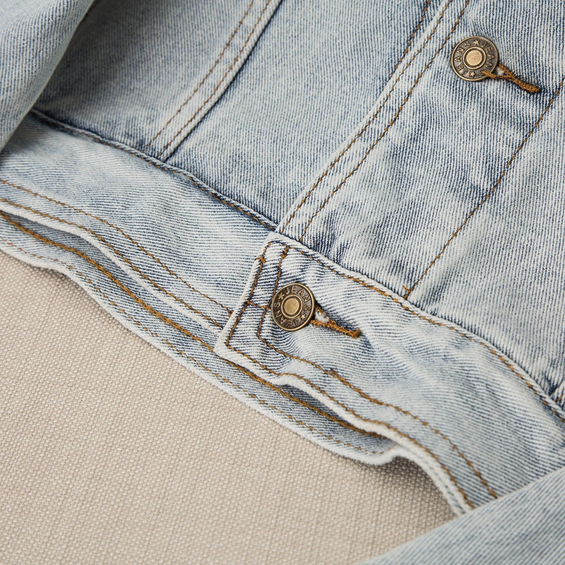 Textured Twill Denim Cotton/Comes with a Wide Version! Lapel Profile Washed Denim Outwear Women's Jacket