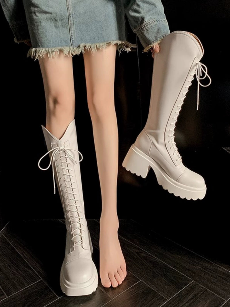 Big Tube Circumference V Cut Thick Sole Plus Size Ladies Thick Leg Knight Boots