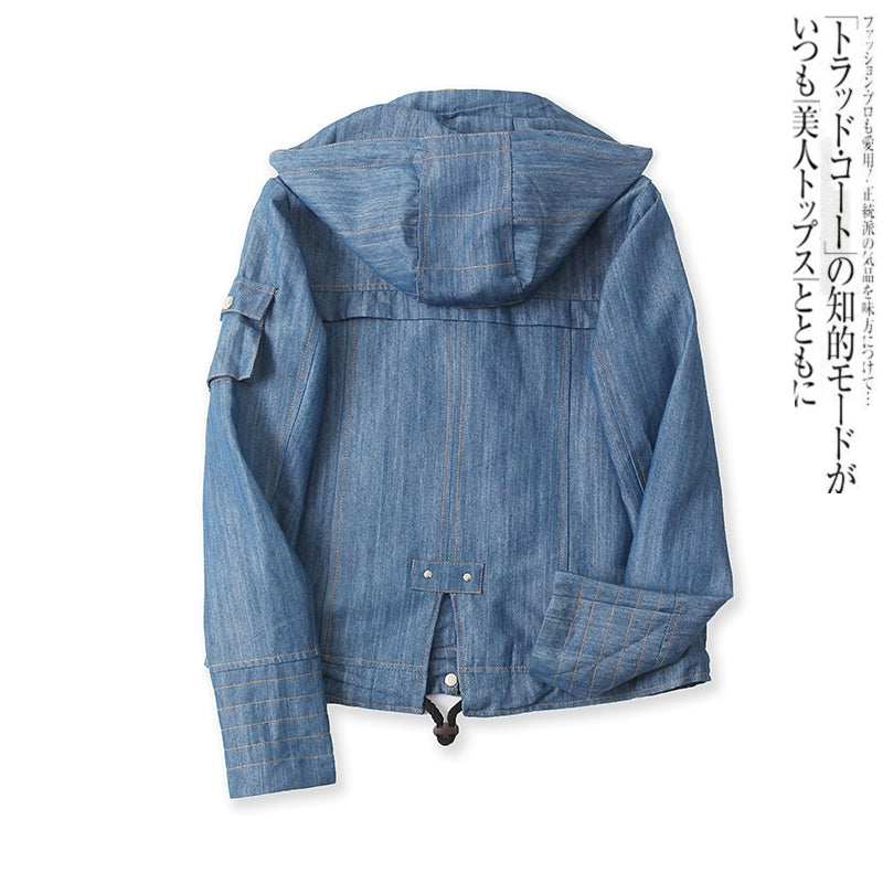 Spring and Autumn New Casual Slimming Zipper Denim Coat