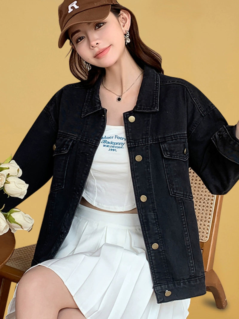 Fashion Black Loose plus Size Short Denim Coat