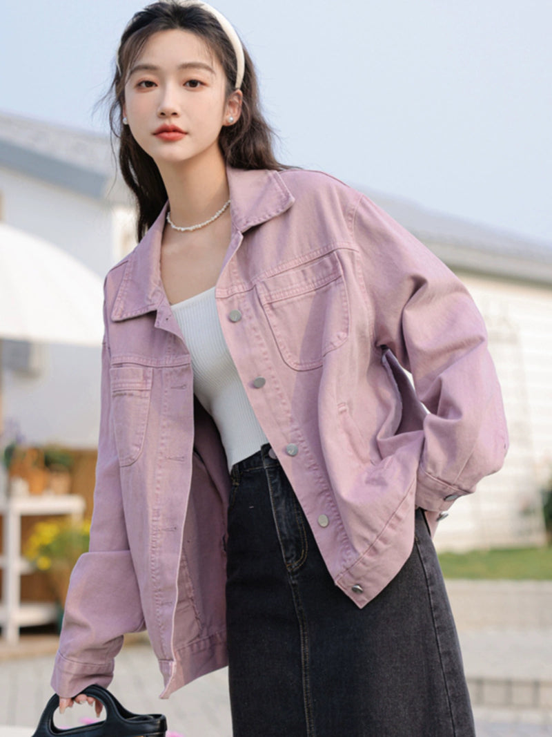 Chic Vintage Purple BF Idle Style Denim Jacket