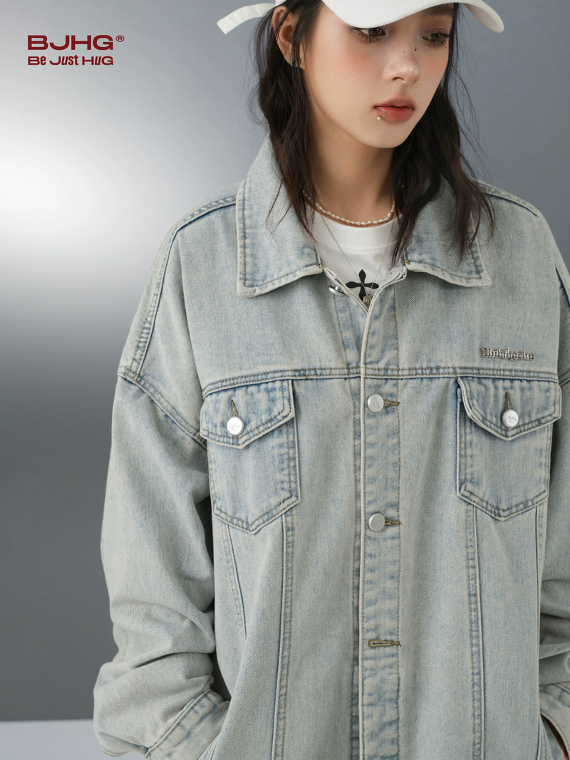 Bjhg American Retro Short Jacket Denim Coat