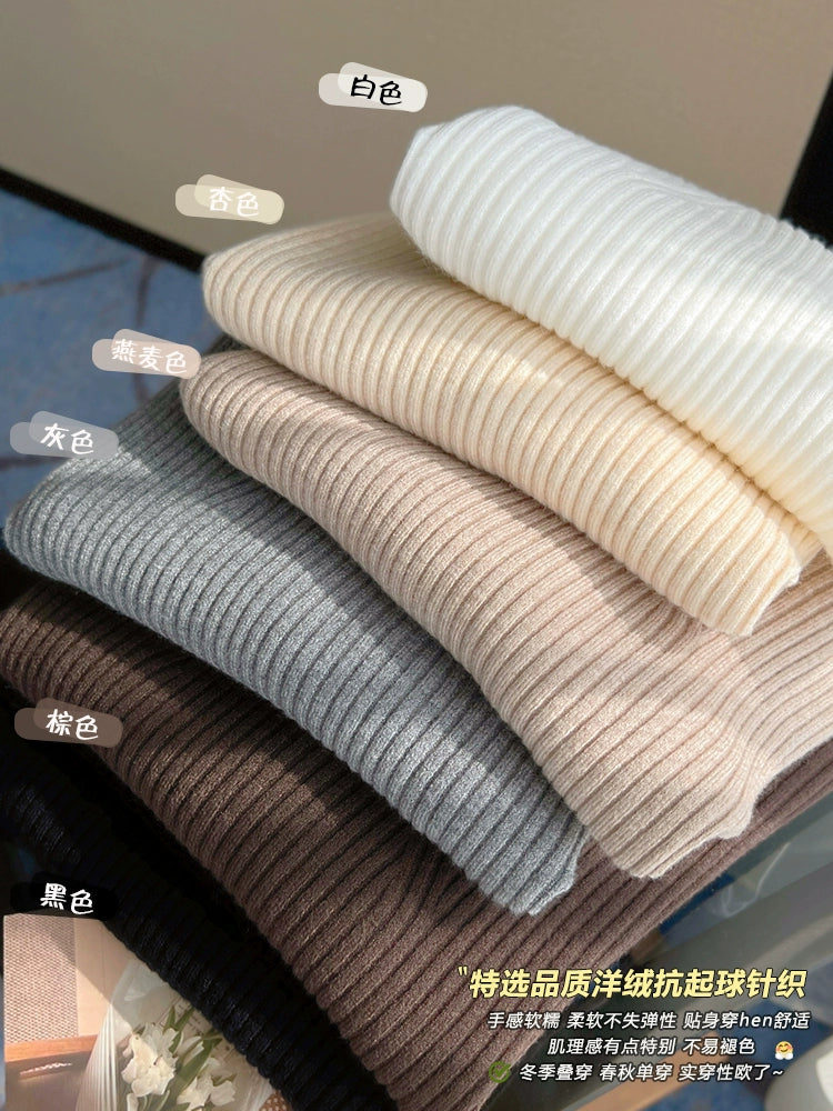 V Neck Knitted Slim-Fit Long-Sleeved White Liner Bottoming Shirt