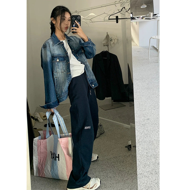 Retro Fashionable Lapel Casual Washed Denim Jacket