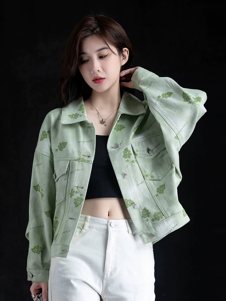 Fashion Green Printing Best-Selling Leisure Denim Jacket