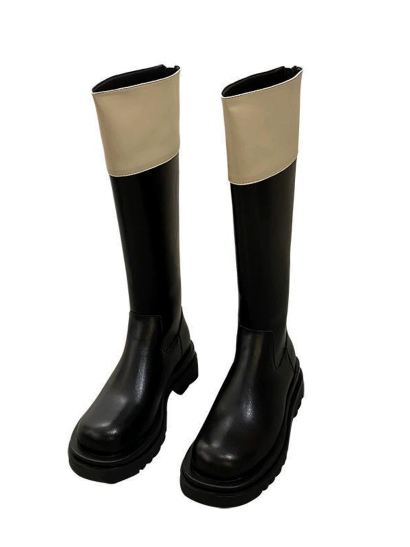 Boots Women's Autumn and Winter 2023 New Short Niche Color Matching Thick Sole Thick Legs Slim Looking Knee High Knight Boots