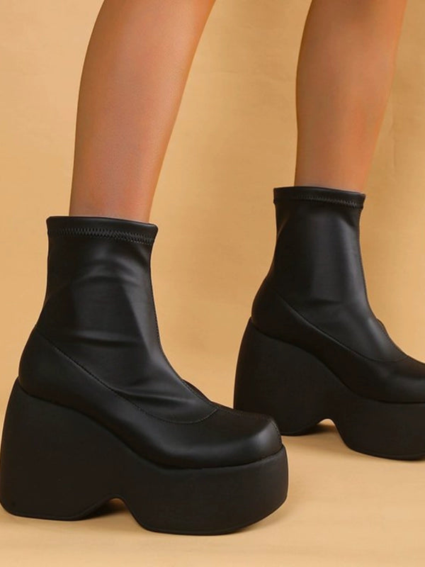Plus Size Export 2023 Spring and Autumn Thick Sole Square Toe Casual Stretch Boots Ankle Boots Fashion Women's Boots Boots Women's Shoes