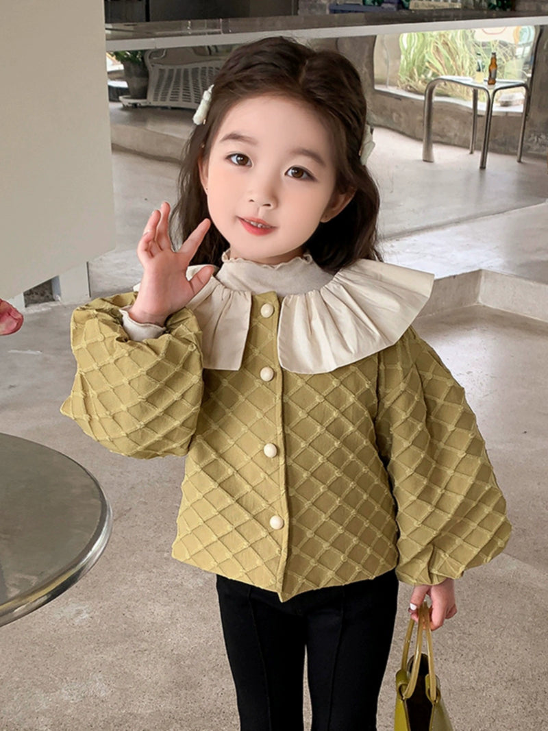 Plaid Autumn 1-Year-Old Petal Collar Lantern Sleeve Coat