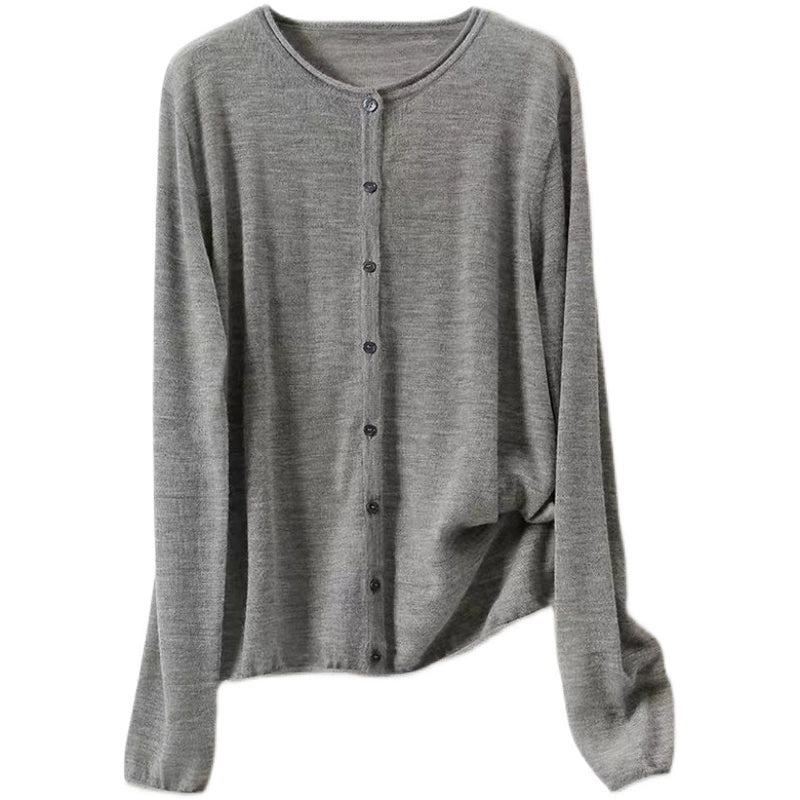 round Neck Two-Piece Knitted Thin Long Sleeve Cashmere Cardigan
