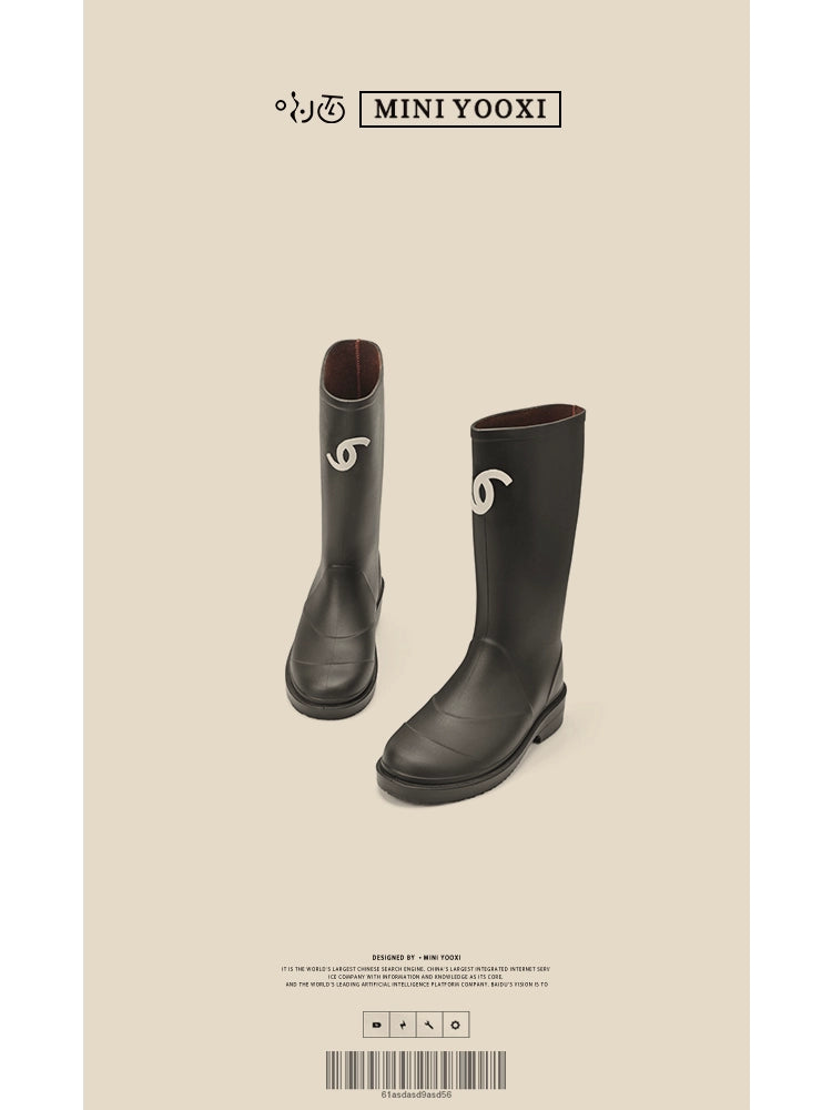 Classic Style Autumn and Winter Black and round Non Slip Long Rain Boots