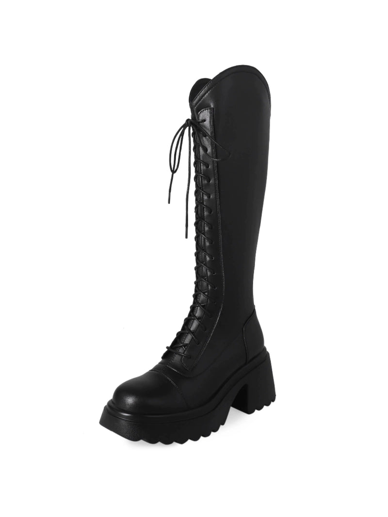 Big Tube Circumference V Cut Thick Sole Plus Size Ladies Thick Leg Knight Boots