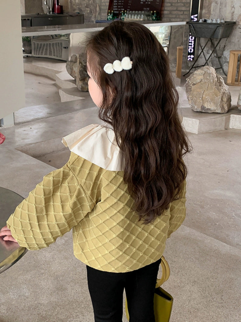 Plaid Autumn 1-Year-Old Petal Collar Lantern Sleeve Coat