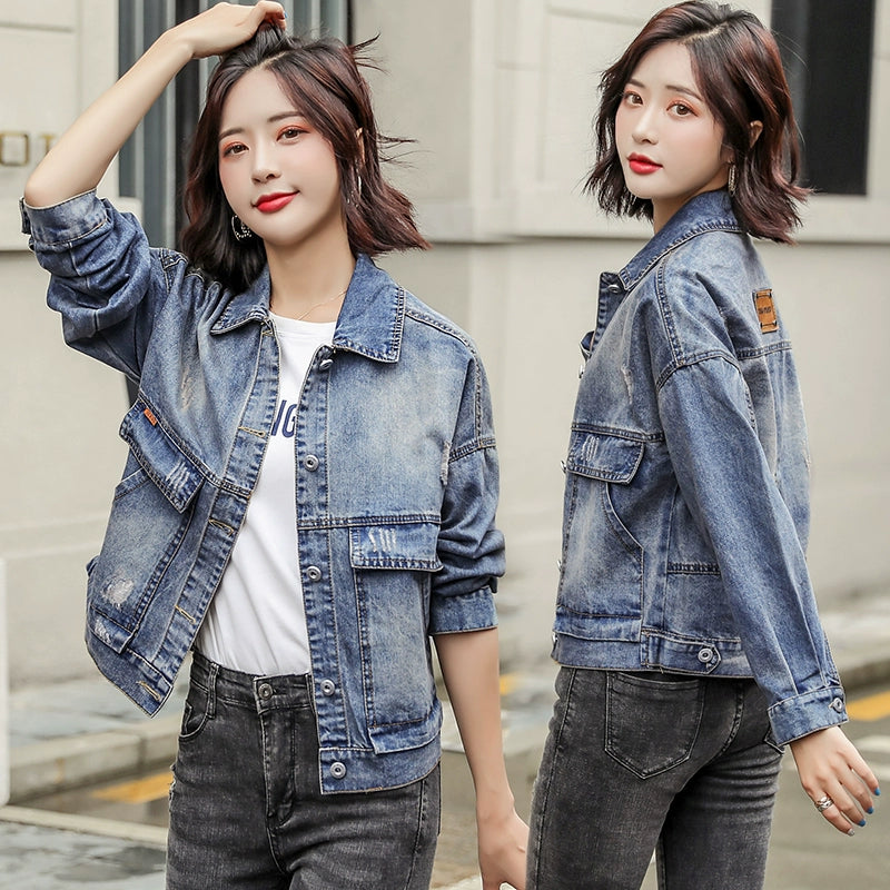 Loose Slim Looking Spring and Autumn Short Large-Size Denim Jacket