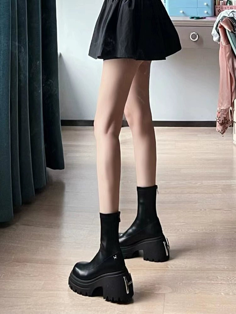 This Year's Popular Booties Women's 2023 Thick Sole Height-Increasing Martain Boots Chunky Heel High Heel Stretch Thin Boots Best Selling Boots