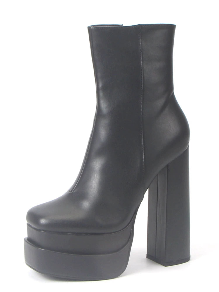 Exported to UK Original Single Large Size Shoes Super High Heel Waterproof Platform Thick Heel Side Zip Short Boots Sexy Nightclub High-Heel Boots Women