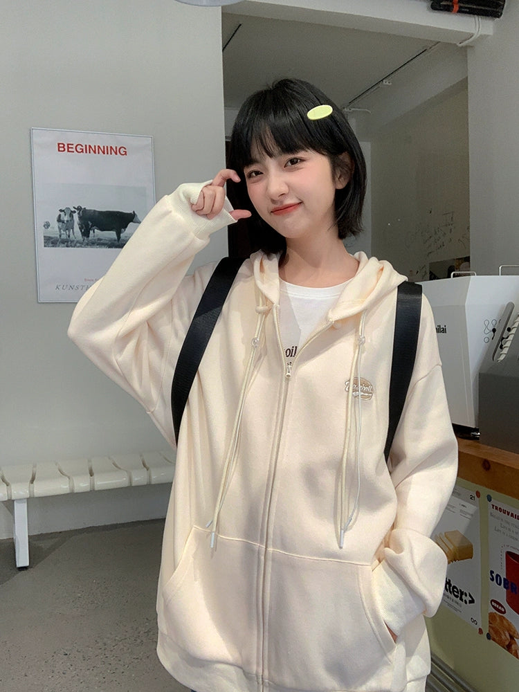 Loyal Dog Xiao Ba Pear-Shaped Homemade Hoodie Loose Lazy Casual Top Outerwear All-Matching Girl Spring Cardigan