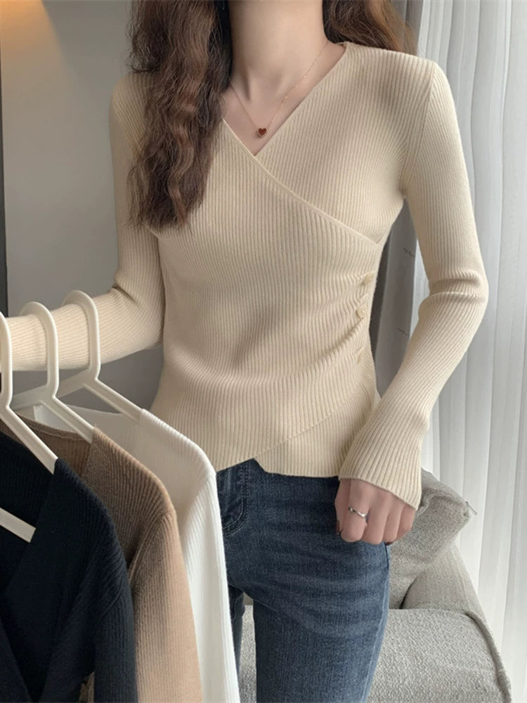 Autumn and Winter Low Collar Long Sleeves Inner Wear Knitted Beautiful Bottoming Shirt