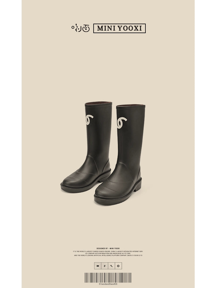 Classic Style Autumn and Winter Black and round Non Slip Long Rain Boots