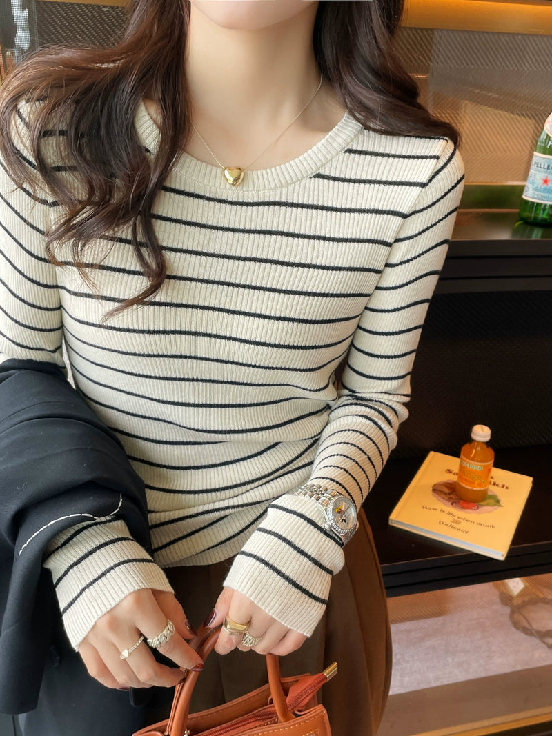 Best Selling Fall and Winter Inner Wear Slim Top Striped Sweater